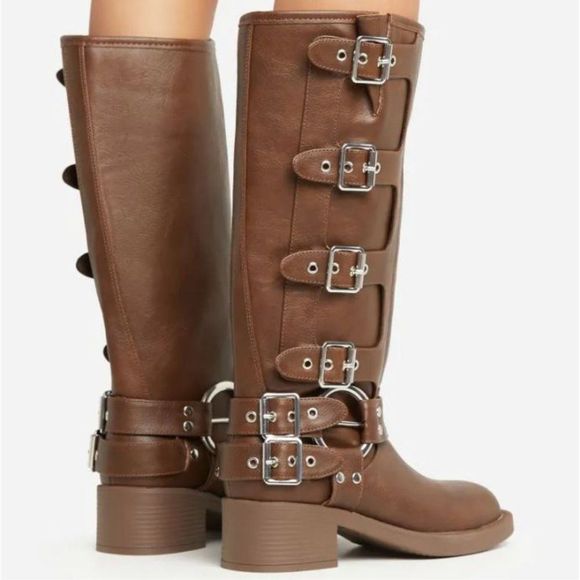BROWN BROWN MOTO COMBAT BIKER BUCKLE BOOTIES - Picture 8 of 9